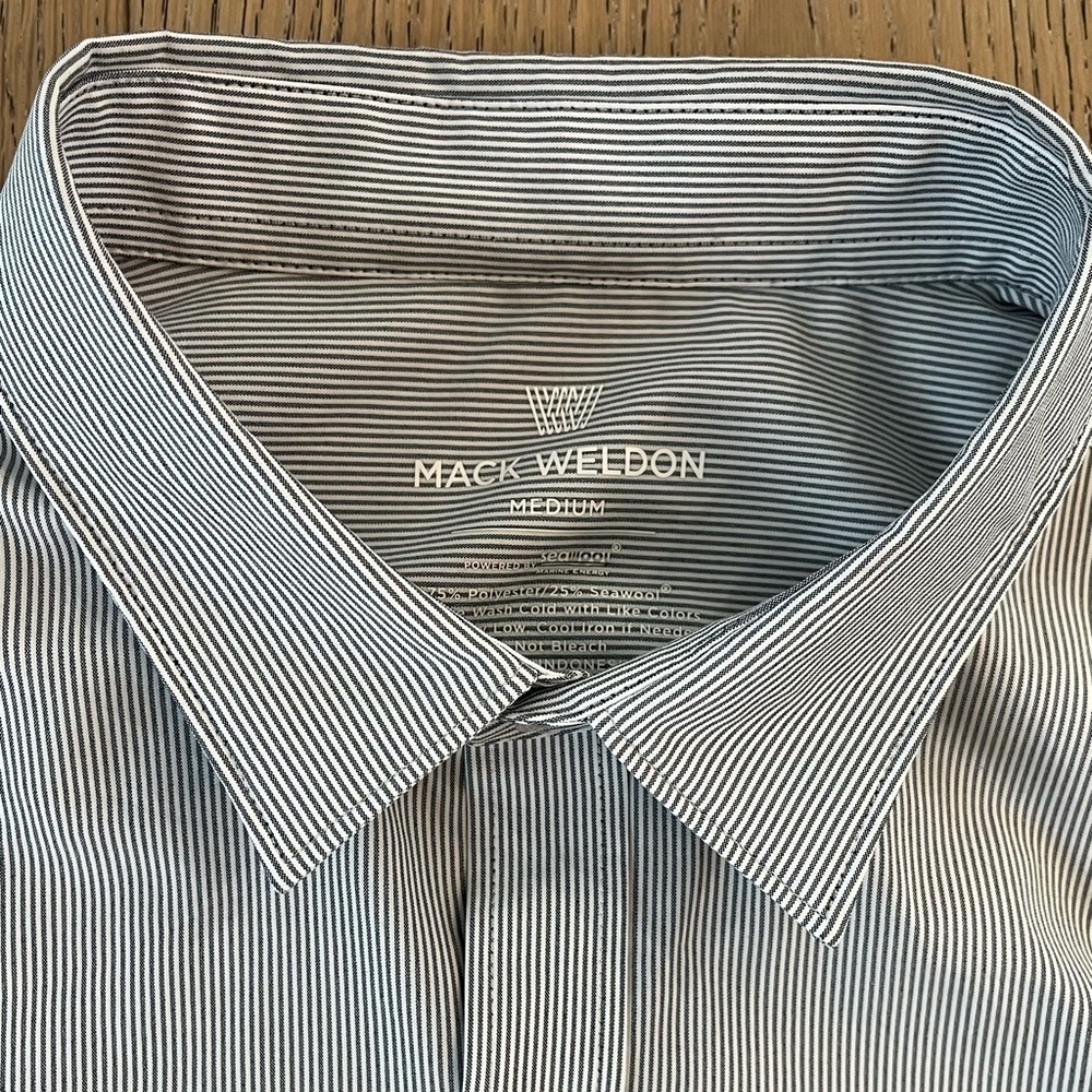 Mack Weldon Shirt Men Medium AirFlex Button Up Performance Seawool Navy Ticker - Picture 5 of 10